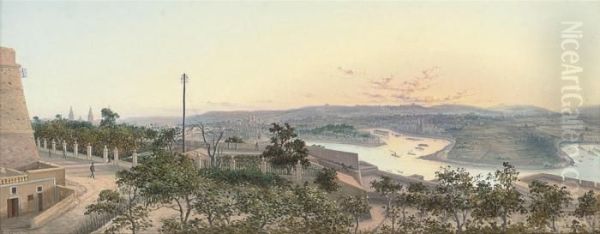 A Panoramic View Of Grand Harbour, Valletta Oil Painting by Luigi Maria Galea