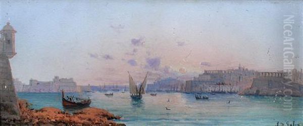 Views Of Valletta Oil Painting by Luigi Maria Galea