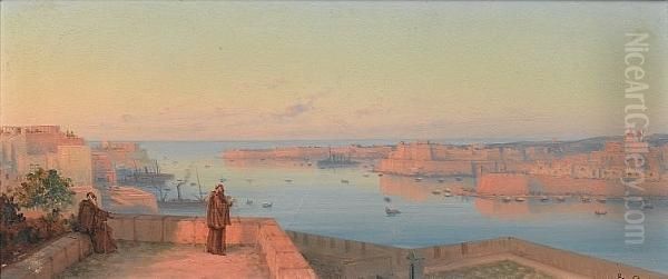 View Of The Grand Harbour And 
The Threefortified Cities Of Cospicua, Vittoriosa, And Senglea, Malta Oil Painting by Luigi Maria Galea