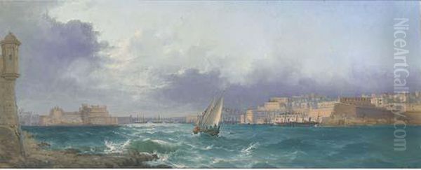 Grand Harbour, Valetta, At Dusk Oil Painting by Luigi Maria Galea