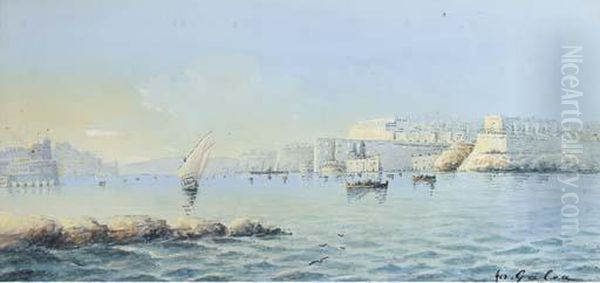 Valletta Harbour, Malta Oil Painting by Luigi Maria Galea