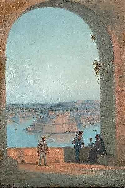 Fort St. Angelo From Valletta, Malta Oil Painting by Luigi Maria Galea