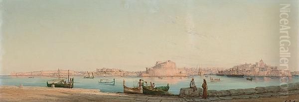 The Three Cities From Valletta, Malta Oil Painting by Luigi Maria Galea