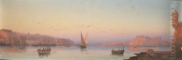 Evening, The Grand Harbour, Valletta, Malta Oil Painting by Luigi Maria Galea