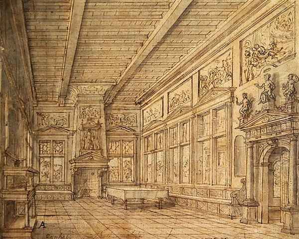 Interior of a Hall Oil Painting by Hans Vredeman de Vries