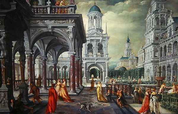 Bathseba and David with an Architectural Background Oil Painting by Hans Vredeman de Vries