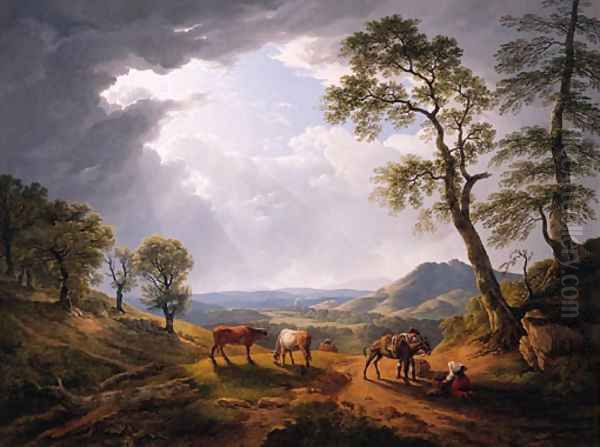 Muleteers halting on a mountain pass in the Roman Campagna Oil Painting by Hendrik Voogd