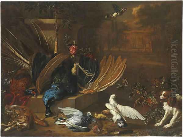 Still life of dead game with birds Oil Painting by Dirk Valkenburg