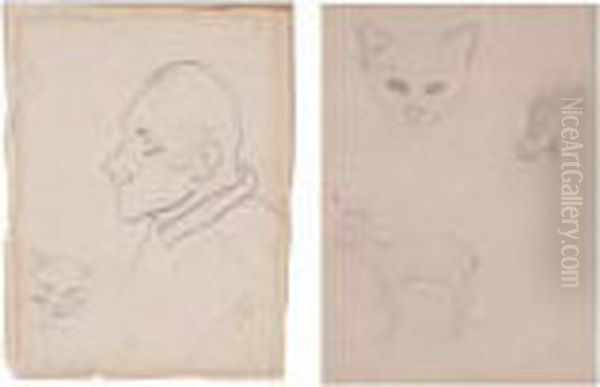 Portrait Of A Man And Animal Studies: A Pair Of Drawings Oil Painting by Paul Gauguin