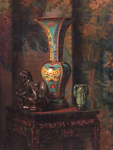 A still life with Chinese objects Oil Painting by Hubert Vos