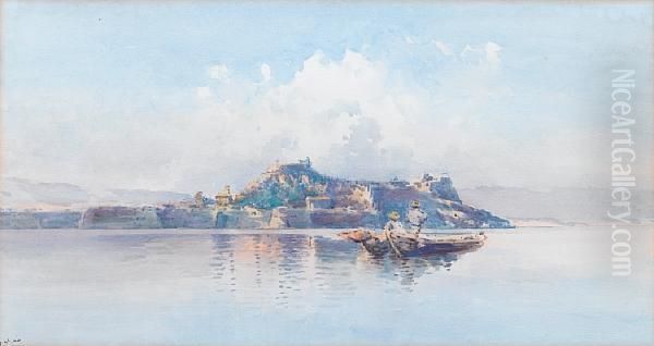 A Fishing Boat Off The Coast Of Corfu Oil Painting by Angelos Giallina