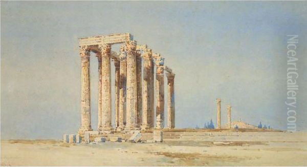 The Temple Of Olympeus Zeus, Athens Oil Painting by Angelos Giallina