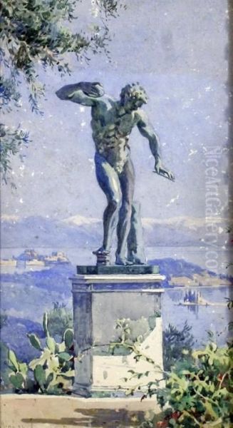 Statue Overlooking The Coast Oil Painting by Angelos Giallina