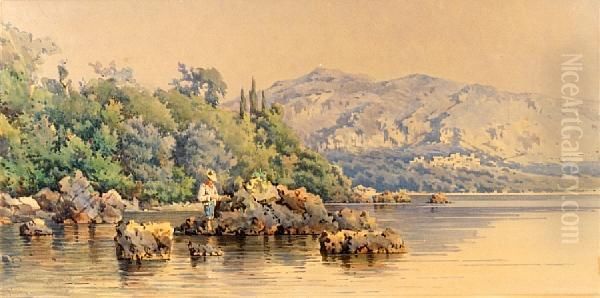 Fisherman In Corfu Oil Painting by Angelos Giallina