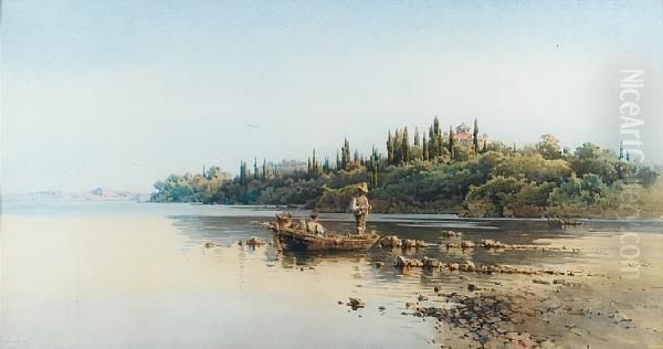 A Fishing Boat, Corfu Oil Painting by Angelos Giallina