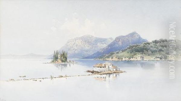 Kloster Vlacherna Und Die Insel Pontikonisi Bei Korfu Oil Painting by Angelos Giallina