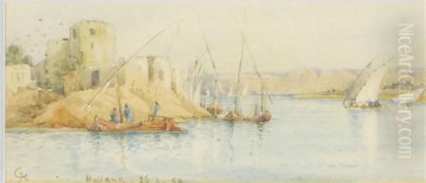 Shipping In A Bay In Baliana, Egypt Oil Painting by Angelos Giallina