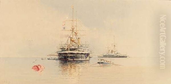 Two Britishwar-ships Oil Painting by Angelos Giallina