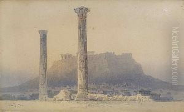 Athen - Blick Auf Die
 Akropolis. Oil Painting by Angelos Giallina