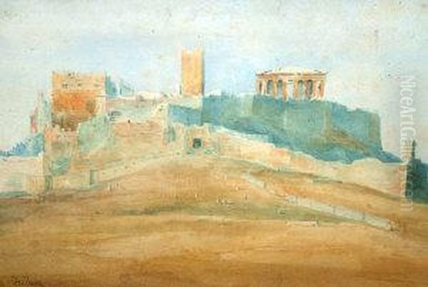 Greek -- View Of The Acropolis, Athens; Watercolour, Bears Signature, 17x24.5cm Oil Painting by Angelos Giallina