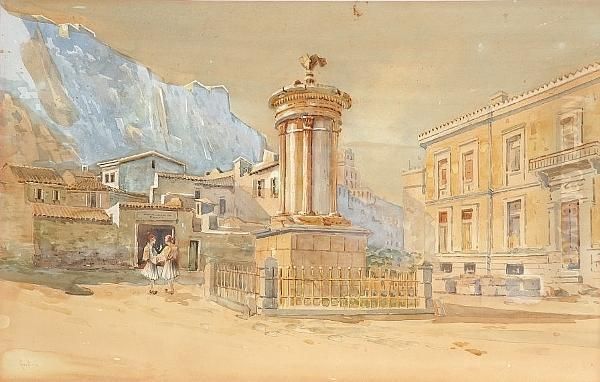 The Lyssicrates Monument, Plaka, Athens Oil Painting by Angelos Giallina