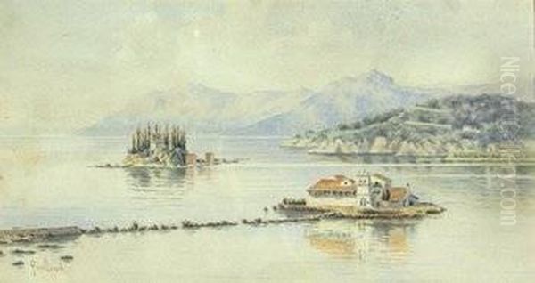 The Island Of Pontikonissi And The Monastery Of Vlacherna, Corfu Oil Painting by Angelos Giallina