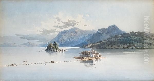 The Islands Of Pontikonissi And Vlacherna, Corfu Oil Painting by Angelos Giallina