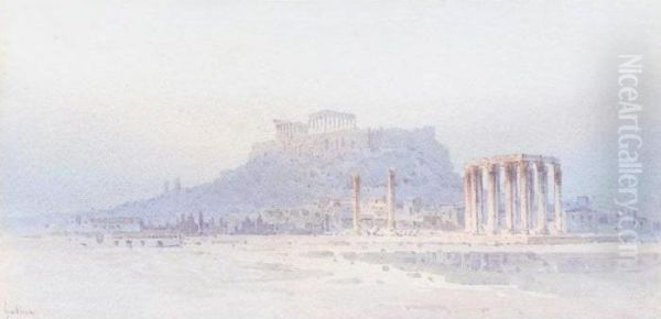 View Of The Acropolis Oil Painting by Angelos Giallina