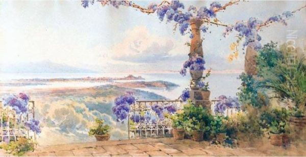 A Distant View Of The Citadel Of Corfu Oil Painting by Angelos Giallina