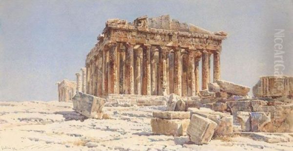 View Of The Parthenon Oil Painting by Angelos Giallina