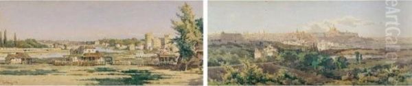 Two Views Of The Italian Campagna, A Pair Oil Painting by Angelos Giallina