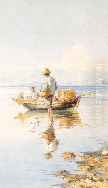 A Greek Fishing Boat Oil Painting by Angelos Giallina