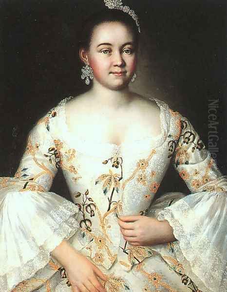 Portrait of Stepanida Yakovleva (after 1756) Oil Painting by Ivan Vishnyakov