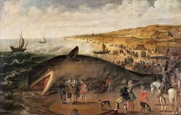 The Whale beached between Scheveningen and Katwijk, January 1617 Oil Painting by Esaias II van de Velde