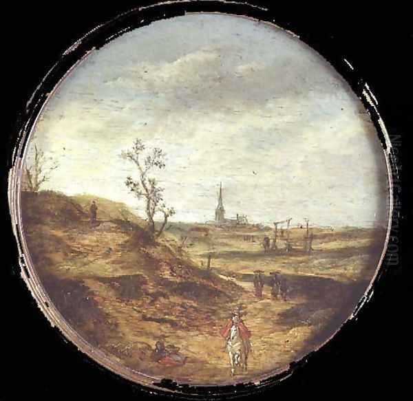 An extensive landscape with travellers on a road Oil Painting by Esaias II van de Velde