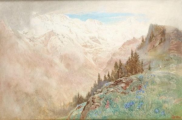 Alpine Scene Oil Painting by Harry Goodwin