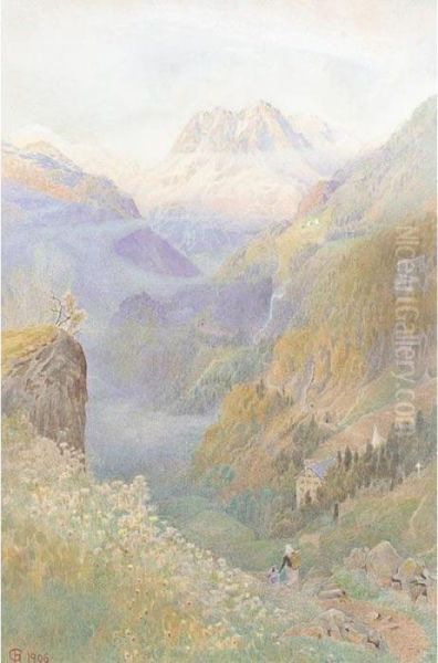 Mont Blanc From Finhaut Oil Painting by Harry Goodwin