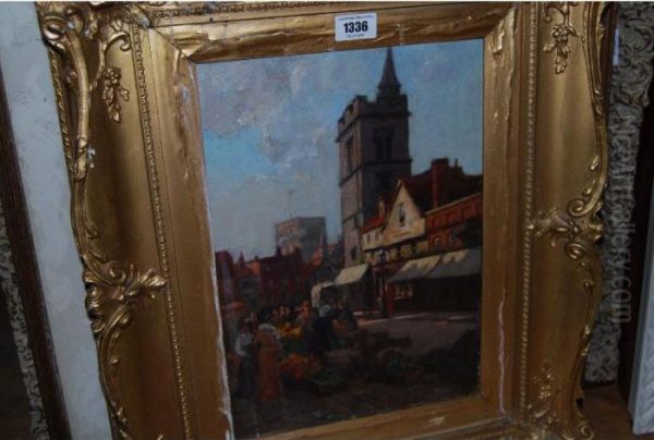 View Of St. Albans Market Oil Painting by Sidney Paul Goodwin