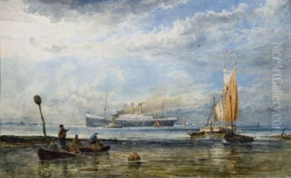 Einlaufendes Dampfschiff Mit Lotsenboot Und Oil Painting by Sidney Paul Goodwin