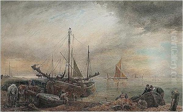 Unloading The Boats Oil Painting by Sidney Paul Goodwin