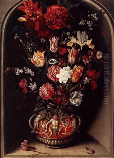 Flower Vase in a Niche c. 1615 Oil Painting by Jacob Woutersz Vosmaer