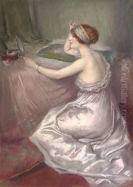 Elegante femme au lit Oil Painting by Charles Varnier