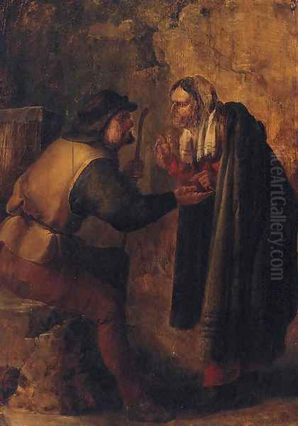 A gypsy telling a boor's fortune Oil Painting by Jan van de Venne