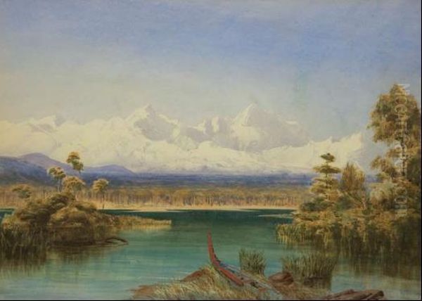 Lake Taupo Looking Towards Tongariro Range Oil Painting by John Gully