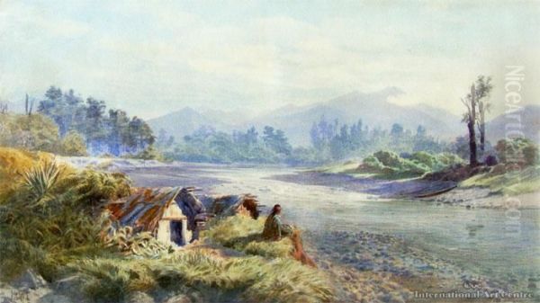 Maori Settlement, Wanganui River Oil Painting by John Gully