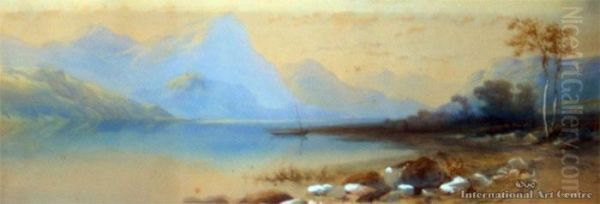 Lake Scene With Figure On Foreshore Oil Painting by John Gully