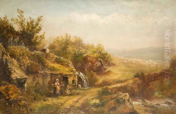 Cottage and Mill Wheel Oil Painting by William Henry Vernon