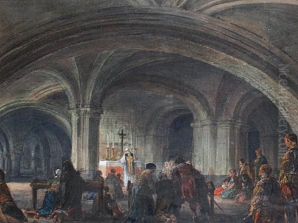 A Cathedral Interior, Thought To Be St Bavo, Ghent Oil Painting by Louis Haghe