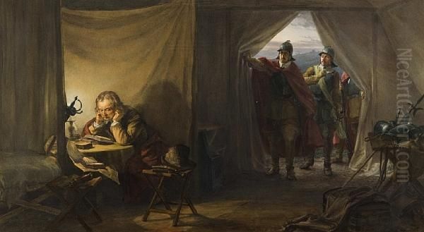 Cromwell At Prayer Before Battle Oil Painting by Louis Haghe