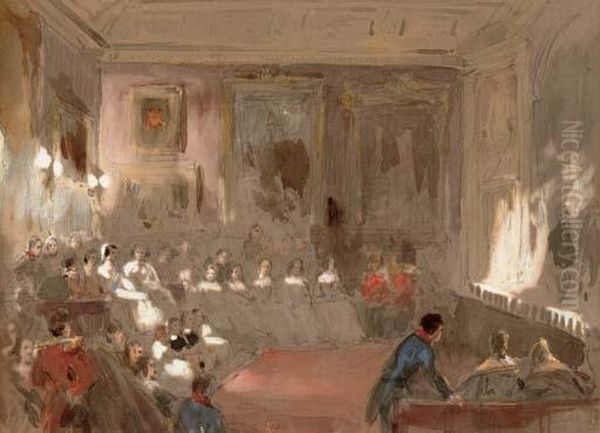 A Theatrical Performance In The Rubens Room, Windsor Castle Oil Painting by Louis Haghe